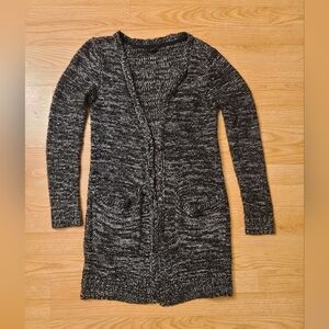 Women's Black and Gray Knit Long Cardigan
